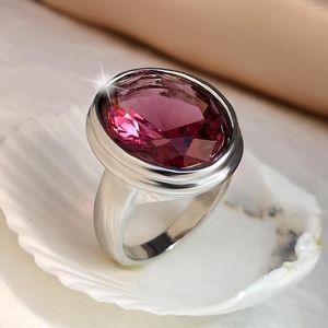 Vigselringar Mode Ruby Crystal Zirkon Ring För Kvinnor Lyxig Röd Strass Damfest Löfte Smycken Present