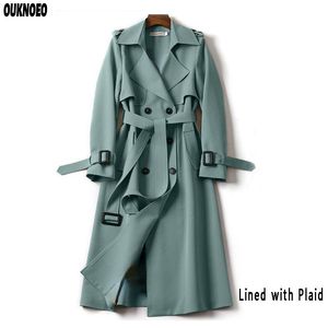 Trench Spring Women Plaid Lined Długa wiatrówka Cienka elegancka moda koreańska swoboda jesienna luźna płaszcz przeciwdeszczowy 2023 Kobiet Krajowy płaszcz