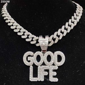 Anhänger Halsketten Männer Frauen Hip Hop Good Life Halskette 13mm kubanische Kette HipHop ECED Out Bling Letters Charm Statement Schmuck 230613