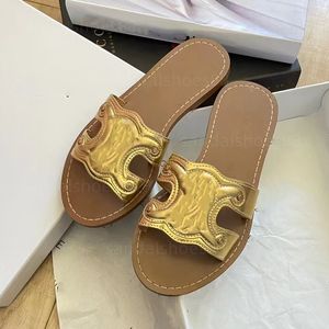 Sandálias de designer de areia lâminas de tiomphe sandália deslizantes de sandálias douradas calfs de pele marrom marrom -mulas chinelos chinelos de couro sandale slipper slipper