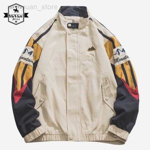 Men's Jackets American Stand Collar Coat Men Autumn Harajuku High Street Colorful Punching Jacket Unisex Oversize Patchwork Baseball Uniform HKD230710