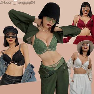 Bras Sets Bras Sets Sexy Hollow Women Underwear Lace Embroidery Bra and Panties Set Deep V Plus Size BC Cup Push Up Brassiere Green Lingerie Set AA230410 Z230711