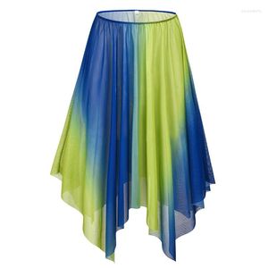 Stage Wear Ballet Gauze Skirt Elastic Waist Middle Length Gradual Color Tutu For Women Adult Dance Training Dancewear S22076