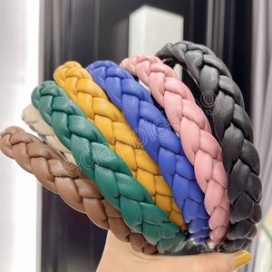 Fashion Women Headband PU Leather Hairband Adult Handmade Braided Hairband Solid Color Hair Accessories