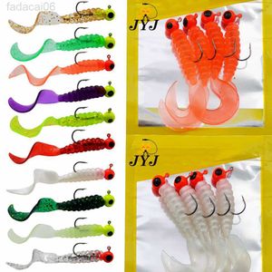 Baits Lures JYJ 3.5g jig hook with 6cm soft tail lure bait worm maggot silica fishing tackle grub bait for fishing perch tackle HKD230710