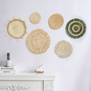 Decorative Plates Handwoven Wall Decoration Background Stickers Ethnic Moroccan Sofa Bed Hanging Ornaments Natrual Room Decor 230707