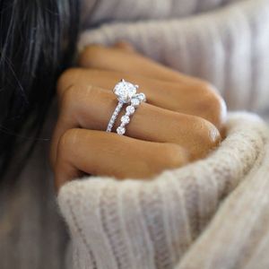 Z bocznymi kamieniami oryginalne solidne 100 925 srebrne pierścienie dla kobiet proste donitaire diamentowy zestaw pierścieniowy topaz biżuteria z kamienia szlachetnego 230710