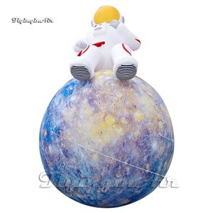 Wonderful Giant Inflatable Astronaut White Spaceman Sitting On The Mercury Planet Balloon With LED Light For Event