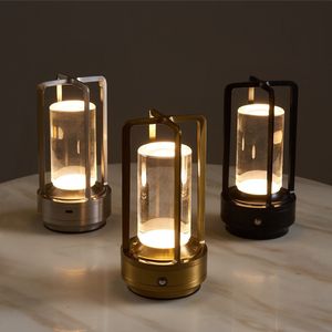 Oggetti decorativi Figurine LED Lampada da tavolo senza fili Retro Bar Lampade da scrivania in metallo Ricaricabile Touch Dimming Luce notturna Decorazioni per esterni per la casa 230710