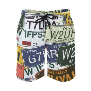 Męskie spodenki stare amerykańskie tablice rejestracyjne samochodów Sport Running Beach Trunk spodnie z siatkową podszewką pnie płyta Vintage Retro