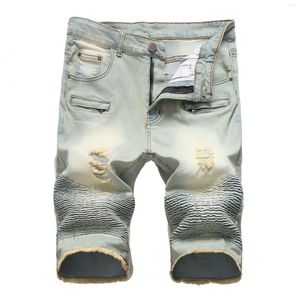 Jeans 2023 Casual Men's Denim Shorts Motorcykel dragkedja rynkade stretchbyxor capris män kläder