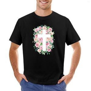 メンズタンクトップクリスチャン水彩花クロス Tシャツヘビーウェイト Tシャツかわいい服ヴィンテージ男性