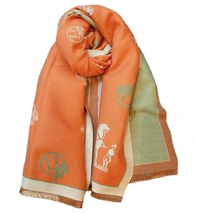 Western Style Orange Vit Förtjockning Varm Scarf Dam Vinter Ny Retro Vagn Kashmirliknande Sjal Scarfs med dubbla användningsområden Enkel