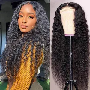 Deep Wave Closure Wig 150 Density HD Lace Front Wig Human Hair Wear Go Glueless Wig Pre-Cut Pre Plucked Glueless Wig