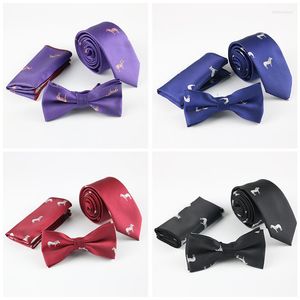 Bow Ties 3PCS Tide Yarn-dyed Polyester Men's Tie Bowtie And Pocket Square Set Pre-Tied Gift Wedding Business