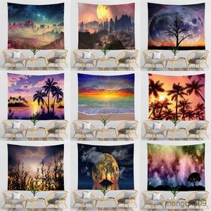 Arazzi Albero tropicale Foglie Arazzo Appeso a parete Mare Tramonto Paesaggio Arazzi Yoga Telo mare Mat Decor per la casa R230710