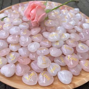 Nonporous Rose Quartz 25mm Heart Engraved LOVE Creative Wedding Pendant Jewelry Decoration Valentine's Day Gift