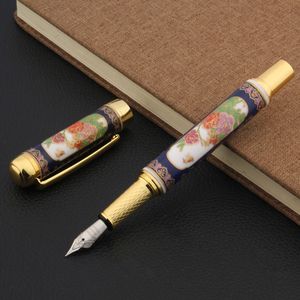 万年筆高級品質中国の青と白の磁器ペン牡丹の花の絵のペン先インクペン文具事務用品 230707