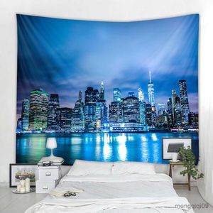 Tapestries Night Sky City Scenery Wall Hanging Tapestry Art Deco Blanket Curtain Hanging at Home Bedroom Living Room Decor R230710