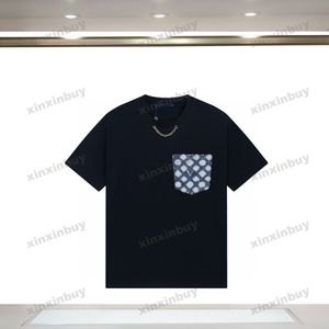 xinxinbuy 男性デザイナー tシャツ tシャツ 23ss パリデニムポケット半袖綿女性白黒青 XS-L