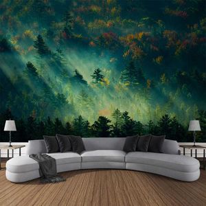 Tapestries Dome Cameras Customizable Misty Forest Print Tapestry Nordic Room Art Home Wall Decor Soft and Easy Care Wall Hanging Fabric Art
