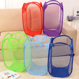 Mesh Laundry Storage Portable Durable Handles Collapsible for Storage Folding Pop-Up Clothes Hampers Organizer Home Storage Q297