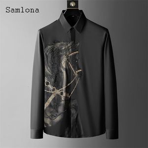 Chemises Habillées pour Hommes Plus La Taille 4XL Hommes Élégant Cheval Imprimé Col Lépal Chemise blusas Homme Ropa Sexy Tunique Blouse Masculina Camisa Tops 230707