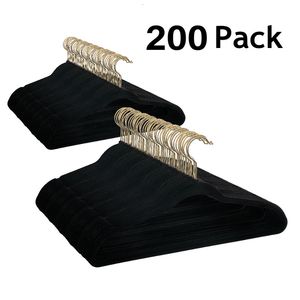 Toz kapağı kaymaz kadife giyim askıları 200 paket siyah 230710