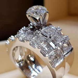 Huitan Luxury 2st/set Cubic Zirconia Ringar för kvinnor Bröllopstillbehör Mode Dam Ringar Högkvalitativa smycken Drop Shipping