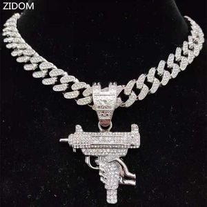 Pendant Necklaces Men Women Hip Hop Iced Out Bling Submachine Gun Necklace 13mm Miami Cuban Chain Hiphop Fashion Charm Jewelry 230613