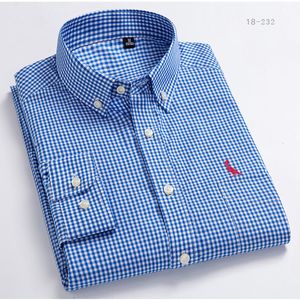Camisas sociais masculinas camisas primavera outono camisas masculinas de alta qualidade xadrez de algodão gola de botão formal manga longa masculina reservada 230710