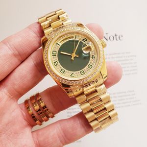 신사 숙녀 여러분의 시계 36mm 904L 다이아몬드 반지 시계 자동 기계식 시계 골드 스테인리스 스틸 스트랩 클래식 사파이어 방수 시계 Montre de Luxe