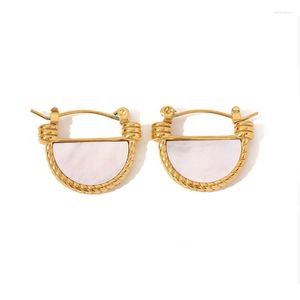 Stud Earrings Vintage Semicircle For Women Abalone White Shell Fan Gold Color 316L Titanium Steel Charms Trendy Jewelry Gift(GE505)