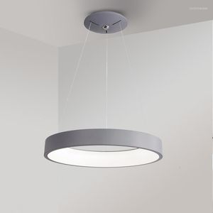 Pendant Lamps Nordic Modern LED Circle Lights With APP Dimmable For Dining Room Indoor Bedroom Gray Hanging Lamp