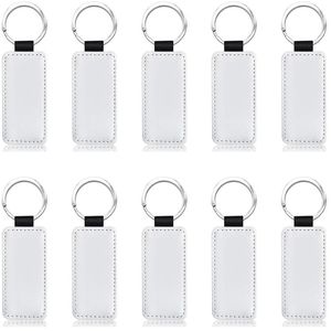 Rings 10pcs Leather Keychain Blank Rectangle Mdf Keychain Sublimation Heat Transfer Keychain Kit Jewelry Making