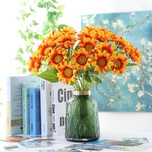 Decorative Flowers Artificial Sunflower Stem Spray Branch Blooms Floral Arrangements Centerpiece Decor 1PCS