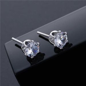 Simple Stud Earring Cute Prong Jewelry Earrings Studs For Women Six Claw Zircon White Gold Plated Iced Out Cz Cubic Zirconia Red Blue Pink Piercing Ear Rings Wholesale