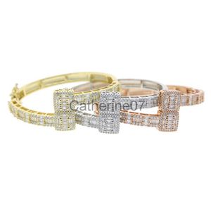 Pulseira nova dourada, prateada, quadrada, aberta, de zircônia, pingente, pulseira, bling, baguete, CZ, para homens, mulheres, joias de luxo, J0710