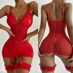 Women's Sleepwear Plus Size Lingerie Sexy Women Lace Nightie Gown Babydoll Erotic Underwear Garter Costume Fishnet Transparent Set S-3xl