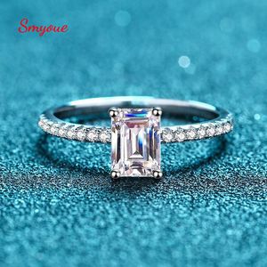 Mit seitlichen Steinen Smyoue Emerald Radiant Cut 2 1ct Diamantring für Frauen, glitzernder Halo-Hochzeitsversprechensring, platiniertes 925er Silber 230710