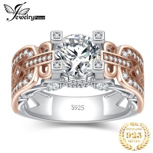 С боковыми камнями ювелирные изделия 925 Серебряное серебряное обручальное кольцо для женщины кросс -кросс 26ct AAAAA CZ Смоделированное бриллиантовое розовое золото 230707