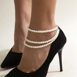 Anklets Ingemark 1PC Multilayer Tassel Pearl Chain Women Lady High Heel Ankel Armband Barefoot Sandals Prom Party Jewelry 230607