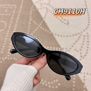 Occhiali da sole alla moda CH top nuovi occhiali da vista francesi CH9110 intarsiati con perle cat eye di fascia alta per donna estate con scatola originale Versione corretta di alta qualità