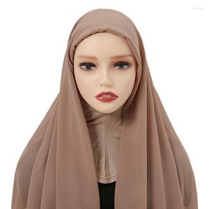 Ethnic Clothing Chiffon Hijab With Matching Undercap Muslim Women Set Inner Caps Solid Color Modal Turban Islamic Underscarf