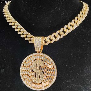 Naszyjniki wiszące mężczyźni Kobiety Dollar Hip Dollar Naszyjnik z kryształowym łańcuchem kubańskim 13 mm Hiphop lodowany bling biżuteria mody 230613