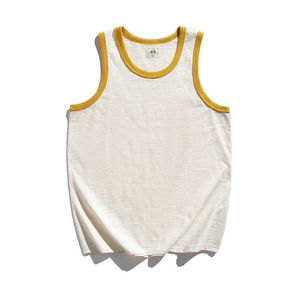 Erkek Tank Tops 230g Yaz Moda Erkekler Sarı Boyun Patchwork Pamuk Yelek Kolsuz Gevşek Gevşek Yelek Genç Spor Salonu Egzersiz Retro Tank Tops 230710