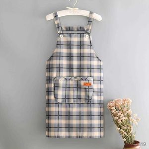 Kitchen Apron Kitchen Apron with Pocket Breathable Sleeveless Waterproof Plaid Women Cooking Chef Manicure Work Household Apron R230710
