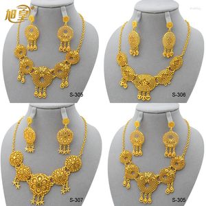 Colar Conjunto de Brincos XUHUANG Dubai Banhado a Ouro de Luxo Etíope Nigéria Casamento Jóias de Noiva Presentes para Mulheres