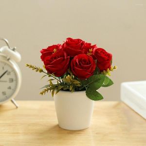 装飾花ミニ人工バラの花植物盆栽小さな模擬ツリーポット偽オフィステーブル鉢植え装飾品家の装飾