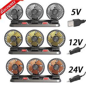 New Car Fan Three-Head Automotive Electric Fan USB 12V 24V Fan 2 Speeds Car Silent Fan for Truck Car SUV RV Tent Auto Vehicles